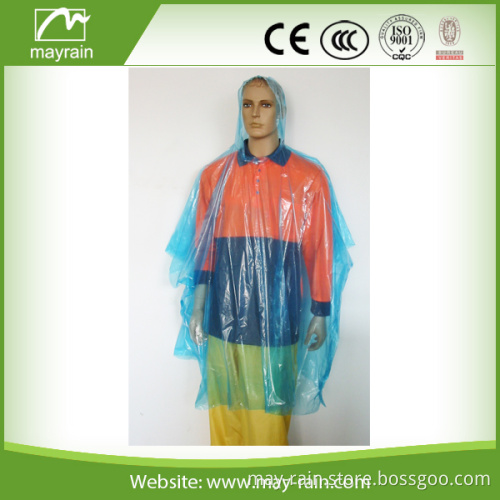 poncho blue color disposable plastic rain poncho with hood
